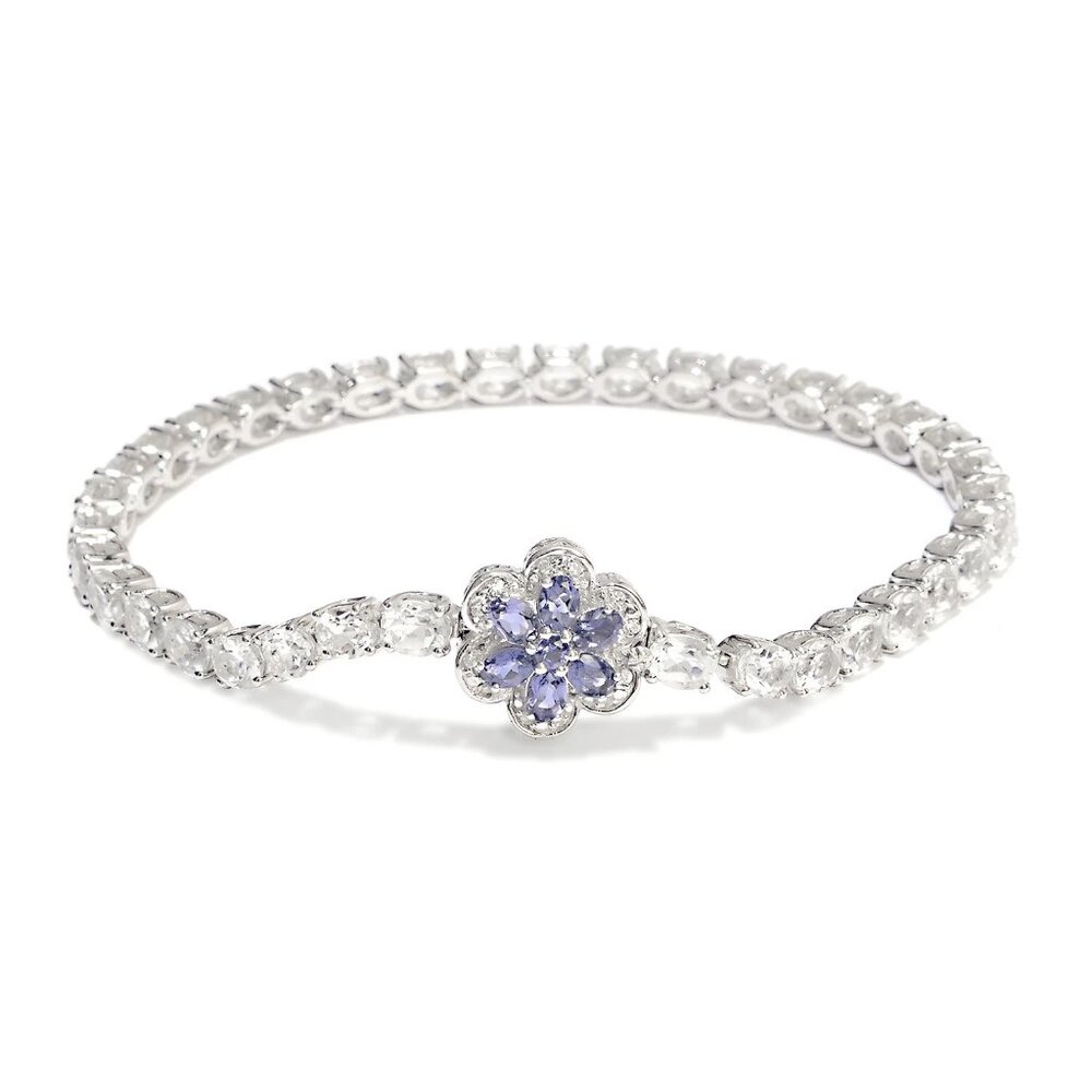Sterling Silver Bracelet With Rhodium Plating And White Topaz, Natural White